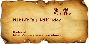 Miklósy Nándor névjegykártya